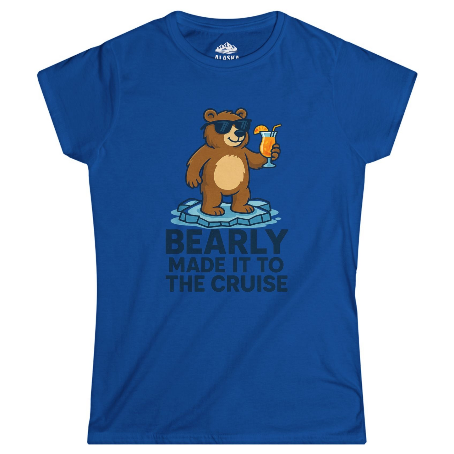 Bear Cruise Shirt - Funny Cartoon Bear With Sunglasses on Vacation Ladies T-Shirt – Royal – Alaska Cruise Shirts