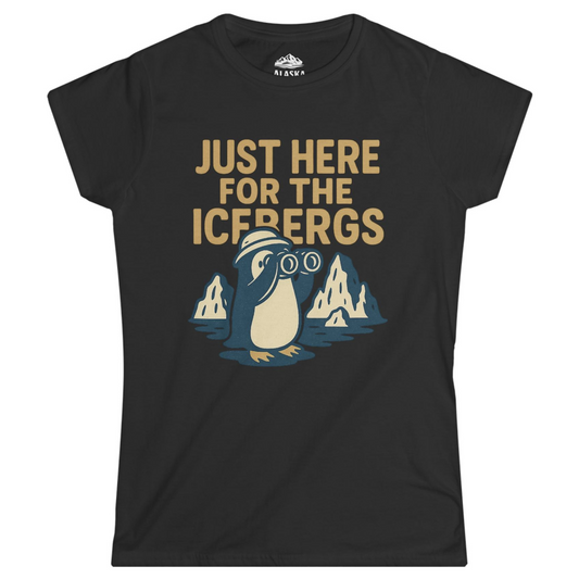 Just Here For The Icebergs Penguin Shirt - Funny Alaska Cruise Tee Ladies T-Shirt – Black – Alaska Cruise Shirts