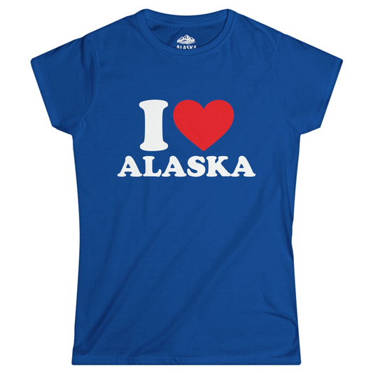 I Love Alaska Shirt - Bold Heart Graphic Retro Alaska Cruise Tee Ladies T-Shirt – Royal – Alaska Cruise Shirts