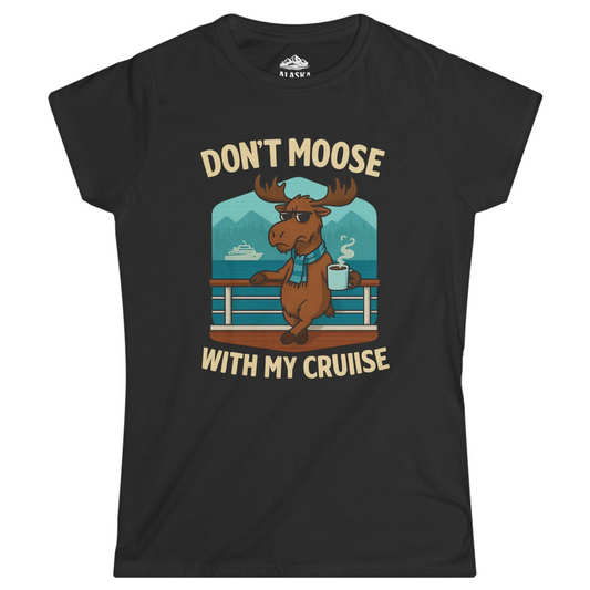 Funny Moose on Alaska Cruise Ship Shirt - Coffee Mountains Cartoon Tee Ladies T-Shirt – Black – Alaska Cruise Shirts