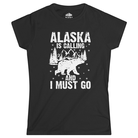 Alaska Is Calling Bear Mountain Wilderness Adventure Vintage Shirt Ladies T-Shirt – Black – Alaska Cruise Shirts
