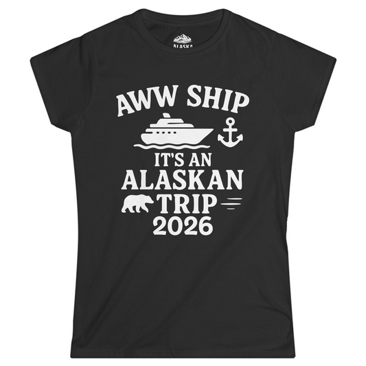 Alaska Cruise Shirt - Alaskan Trip 2026 Ship Anchor Bear Family Tee Ladies T-Shirt – Black – Alaska Cruise Shirts