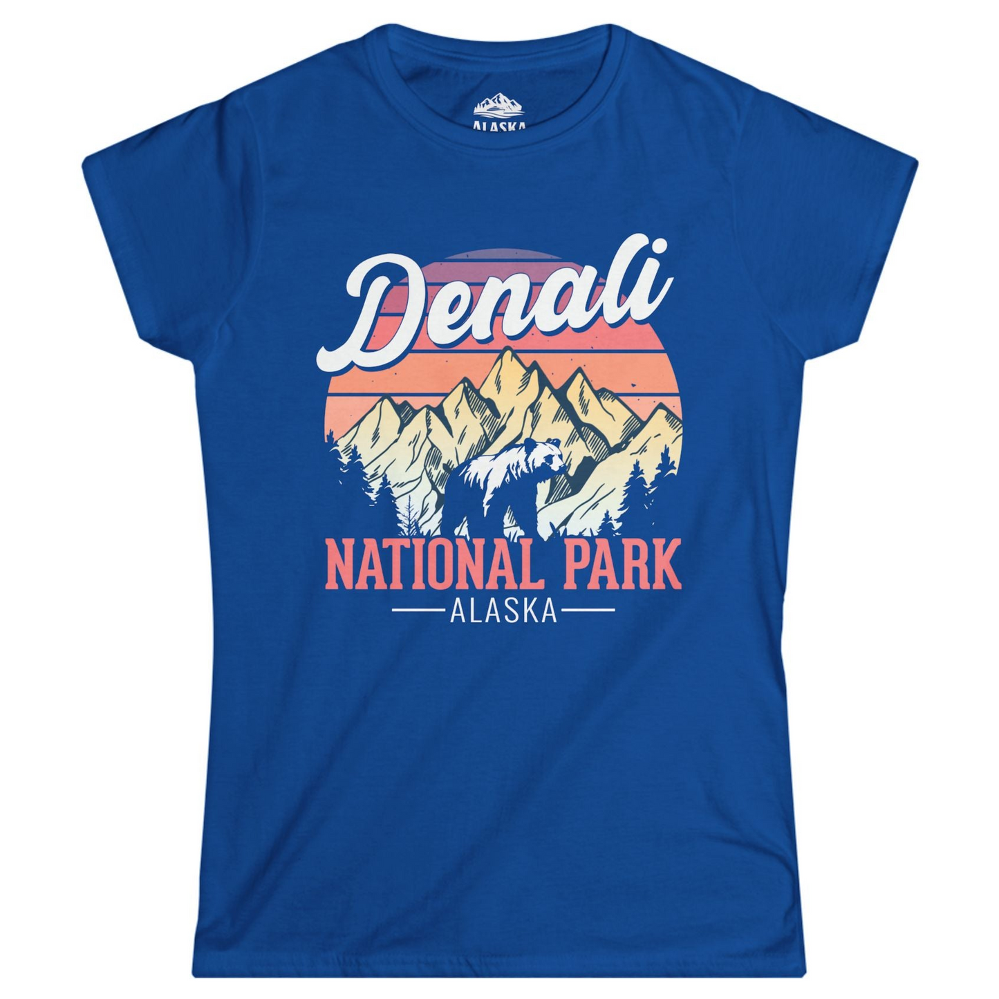 Retro Denali National Park Alaska Bear Mountains Vintage Shirt Ladies T-Shirt – Royal – Alaska Cruise Shirts