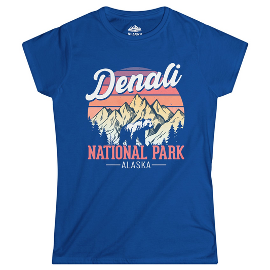 Retro Denali National Park Alaska Bear Mountains Vintage Shirt Ladies T-Shirt – Royal – Alaska Cruise Shirts