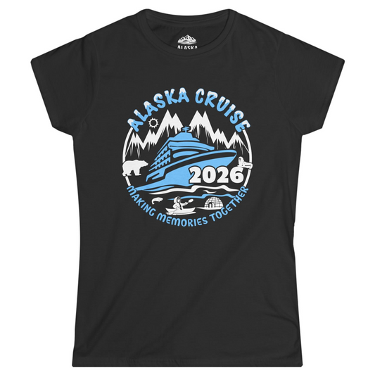 Alaska Cruise 2026 Shirt - Family Adventure Wildlife Nature Graphic Tee Ladies T-Shirt – Black – Alaska Cruise Shirts
