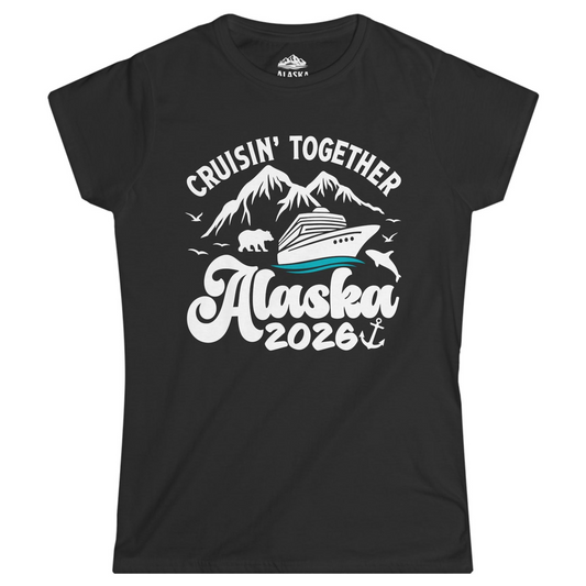Alaska Cruise Adventure Shirt - Mountains Wildlife and Nautical 2026 Ladies T-Shirt – Black – Alaska Cruise Shirts