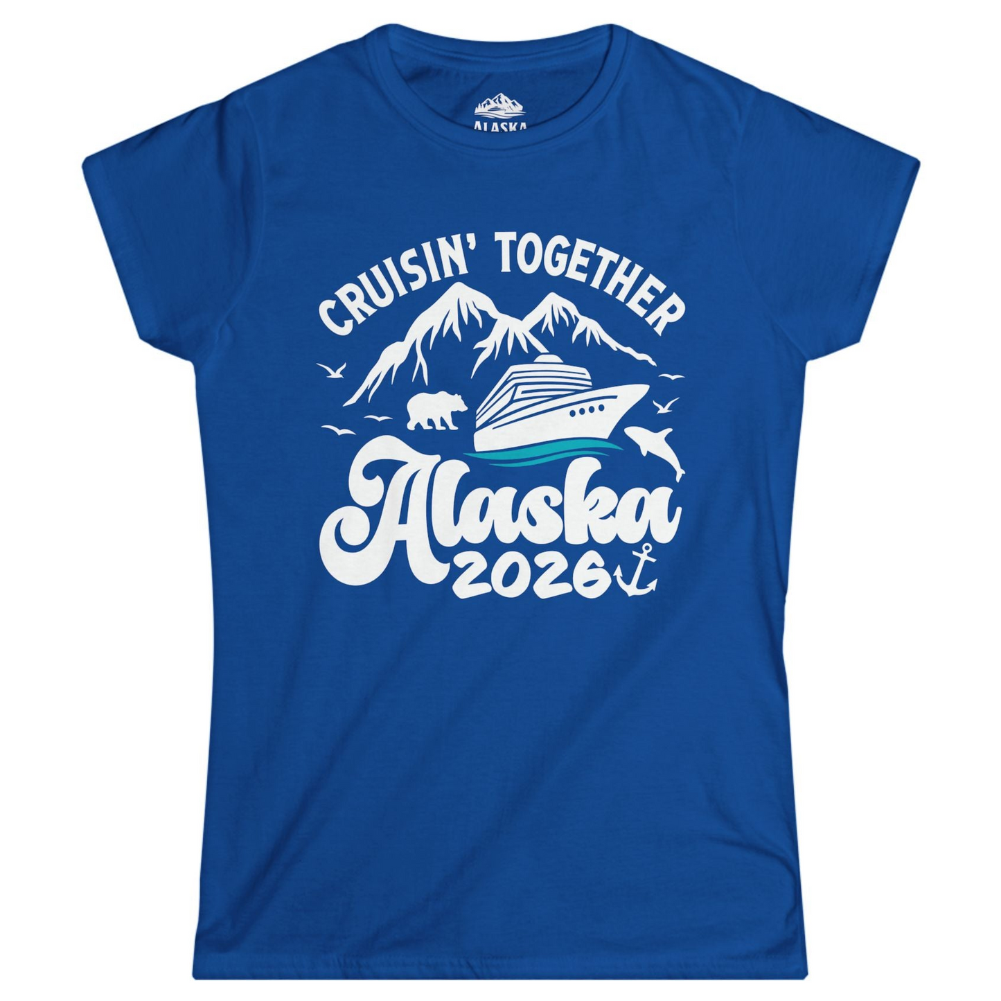 Alaska Cruise Adventure Shirt - Mountains Wildlife and Nautical 2026 Ladies T-Shirt – Royal – Alaska Cruise Shirts