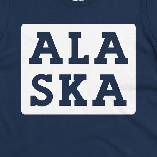 Bold Alaska Block Text Shirt Ladies T-Shirt – Navy – Alaska Cruise Shirts Close Up