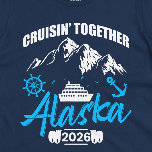 Alaska Cruise Group Adventure Shirt Ladies T-Shirt – Navy – Alaska Cruise Shirts Close Up