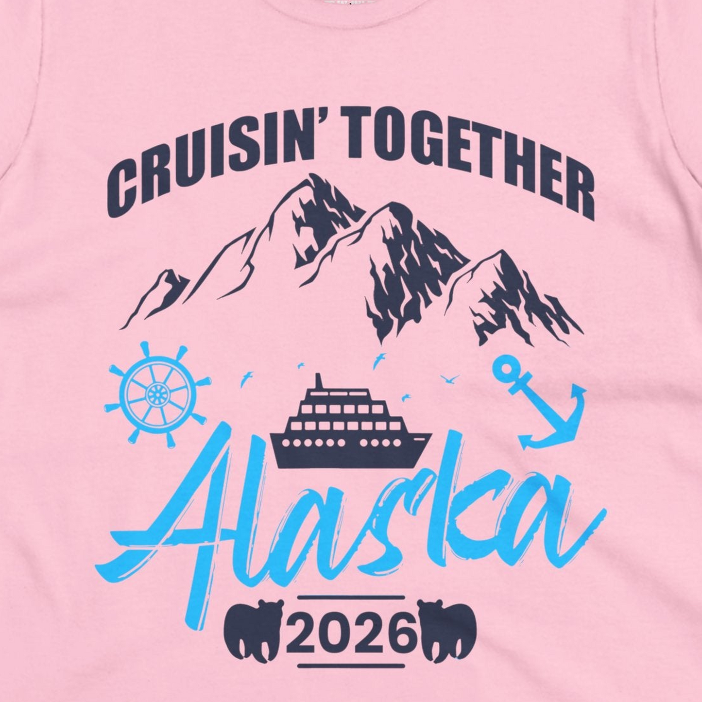 Alaska Cruise Group Adventure Shirt Ladies T-Shirt – Light Pink – Alaska Cruise Shirts Close Up
