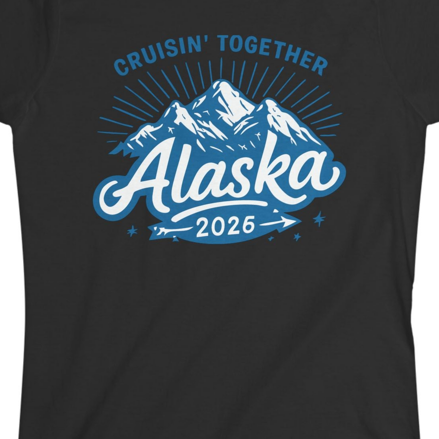 Alaska Cruise Mountains Adventure Shirt Ladies T-Shirt – Black – Alaska Cruise Shirts Close Up