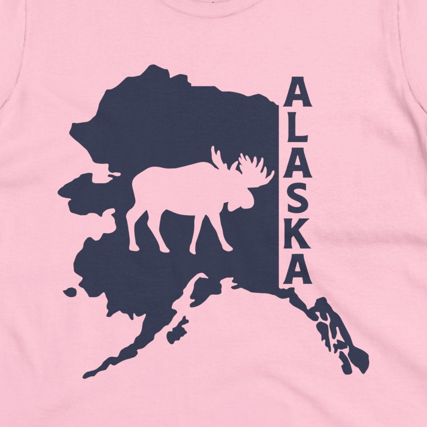 Alaska Moose Silhouette Shirt Ladies T-Shirt – Light Pink – Alaska Cruise Shirts Close Up