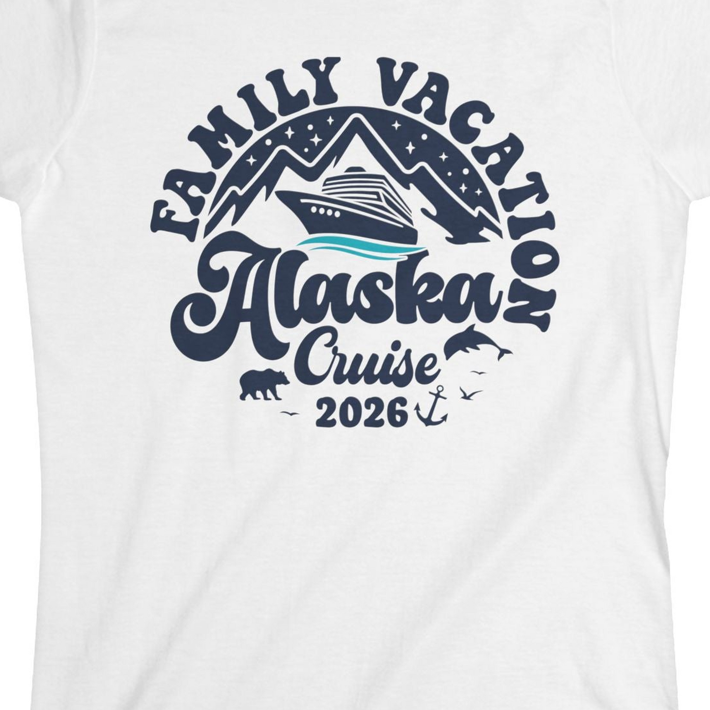 Alaska Family Cruise Shirt Ladies T-Shirt – White – Alaska Cruise Shirts Close Up