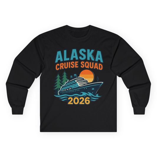 Alaska Cruise Squad Shirt - Retro Sunset Adventure Family Group Tee Long Sleeve Shirt – Black – Alaska Cruise Shirts