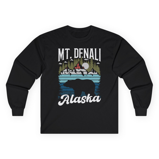 Mt Denali Alaska Bear Wilderness Shirt - Vintage Distressed Outdoor Tee Long Sleeve Shirt – Black – Alaska Cruise Shirts