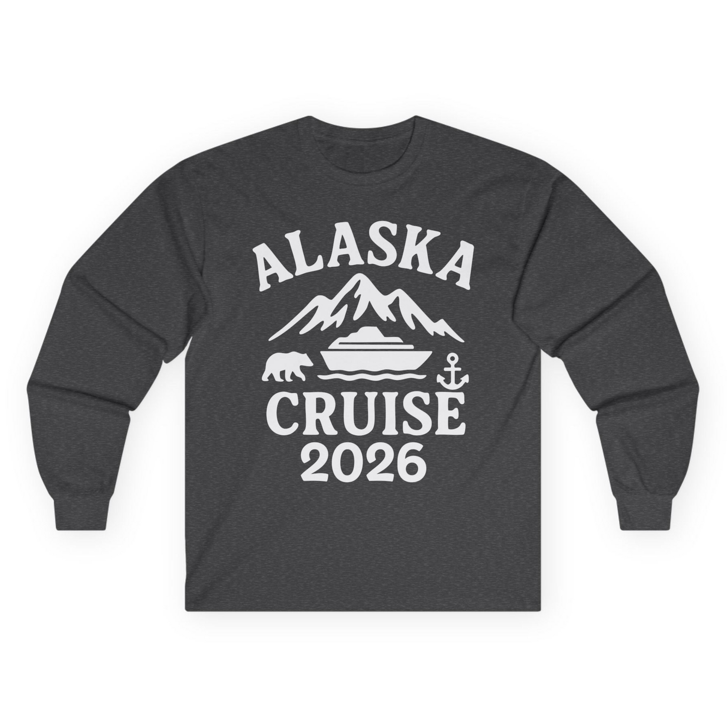 Alaska Cruise 2026 Shirt - Mountains Bear Anchor Adventure Tee Long Sleeve Shirt – Dark Heather – Alaska Cruise Shirts