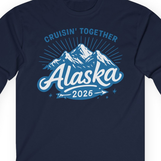 Alaska Cruise Mountains Adventure Shirt Long Sleeve Shirt – Navy – Alaska Cruise Shirts Close Up