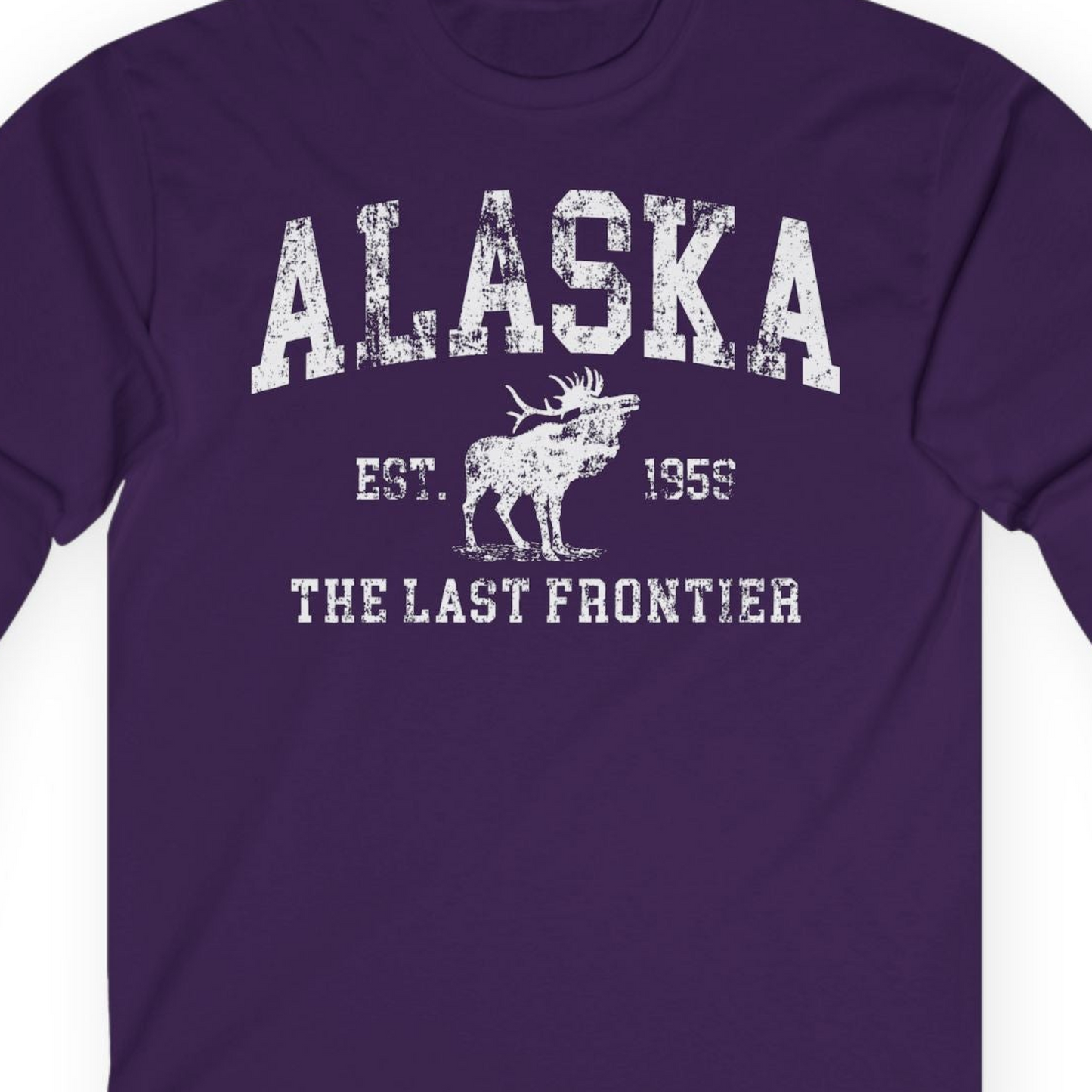 Vintage Alaska Moose Shirt Long Sleeve Shirt – Purple – Alaska Cruise Shirts Close Up