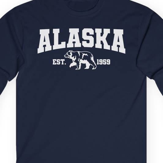 Vintage Alaska Bear Shirt Long Sleeve Shirt – Navy – Alaska Cruise Shirts Close Up