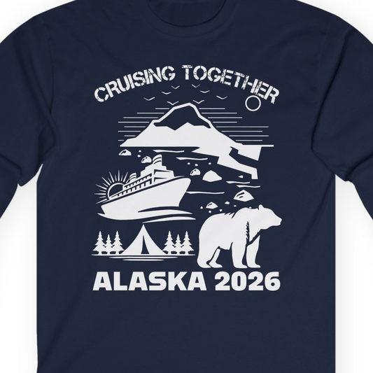 Alaska Cruise 2026 Family Adventure Bear Mountain Nature Shirt — Long Sleeve Long Sleeve Shirt – Navy – Alaska Cruise Shirts Close Up
