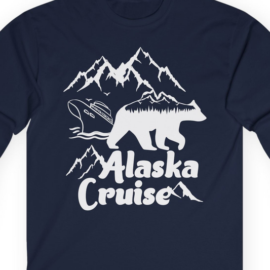 Alaska Cruise Shirt Long Sleeve Shirt – Navy – Alaska Cruise Shirts Close Up