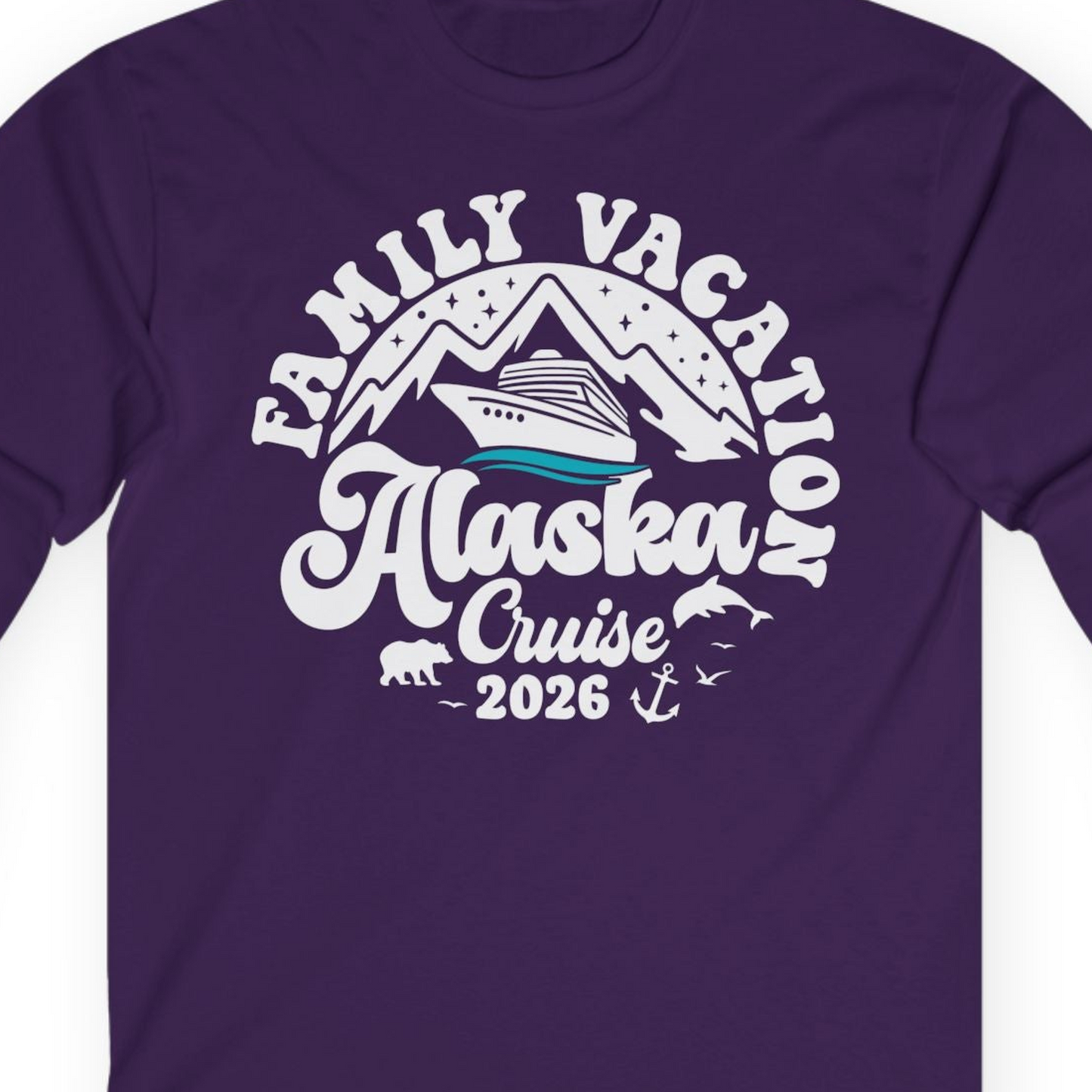Alaska Family Cruise Shirt Long Sleeve Shirt – Purple – Alaska Cruise Shirts Close Up