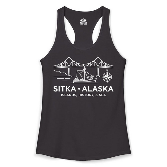 Sitka Alaska Nautical Line Art Shirt Ladies Tank Top – Alaska Cruise Shirts Close Up