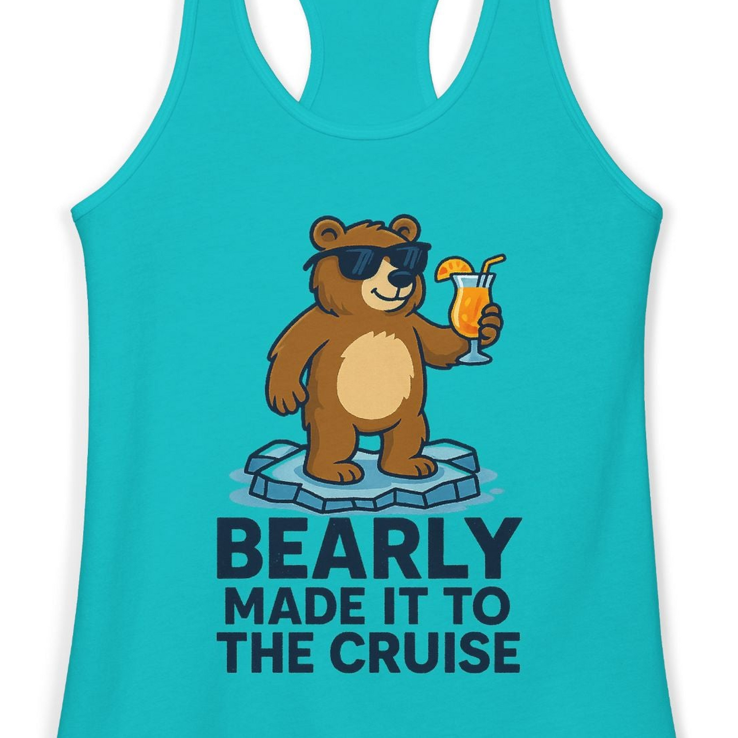 Bear Cruise Shirt Ladies Tank Top – Tahiti Blue – Alaska Cruise Shirts Close Up