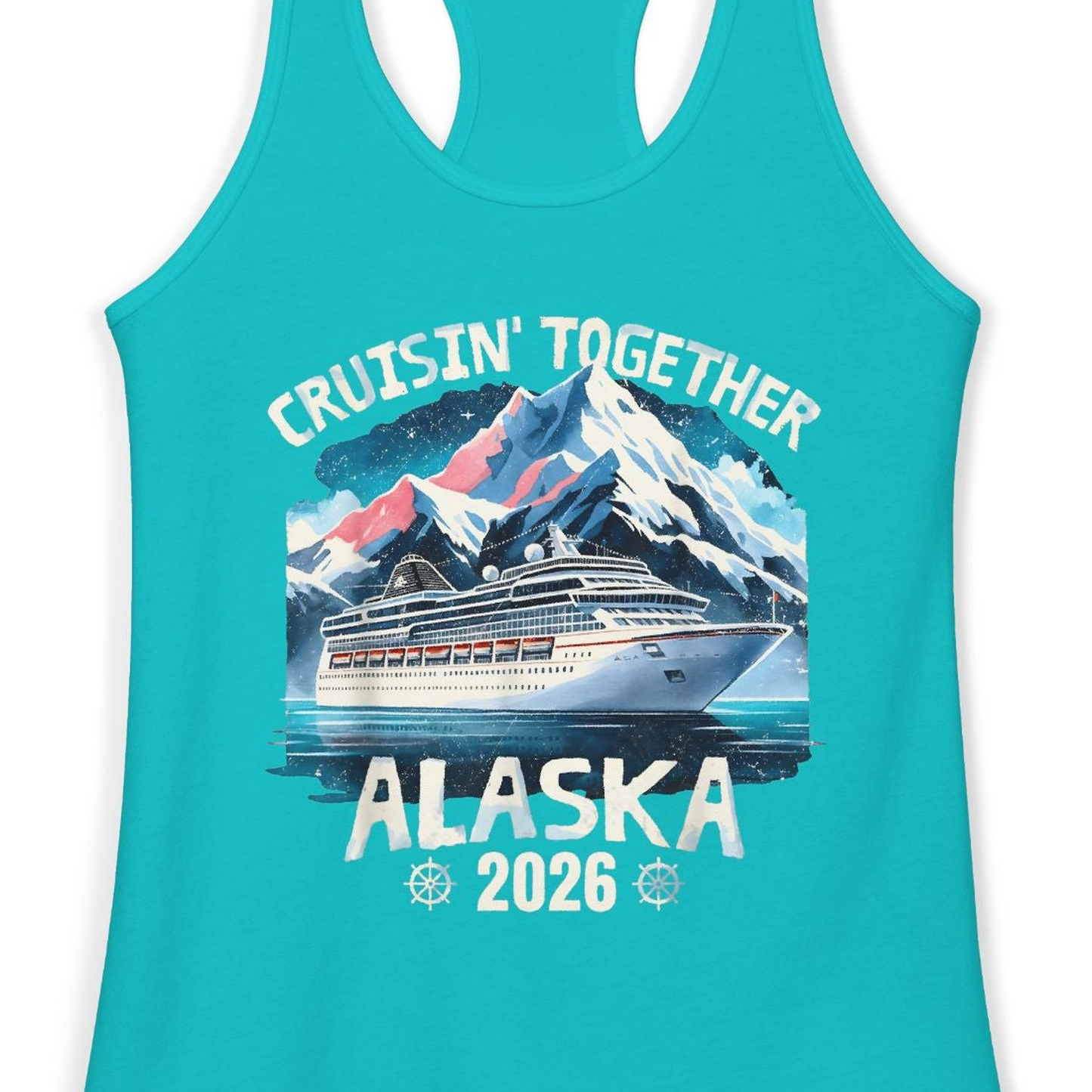 Alaska Cruise 2026 Shirt Ladies Tank Top – Tahiti Blue – Alaska Cruise Shirts Close Up