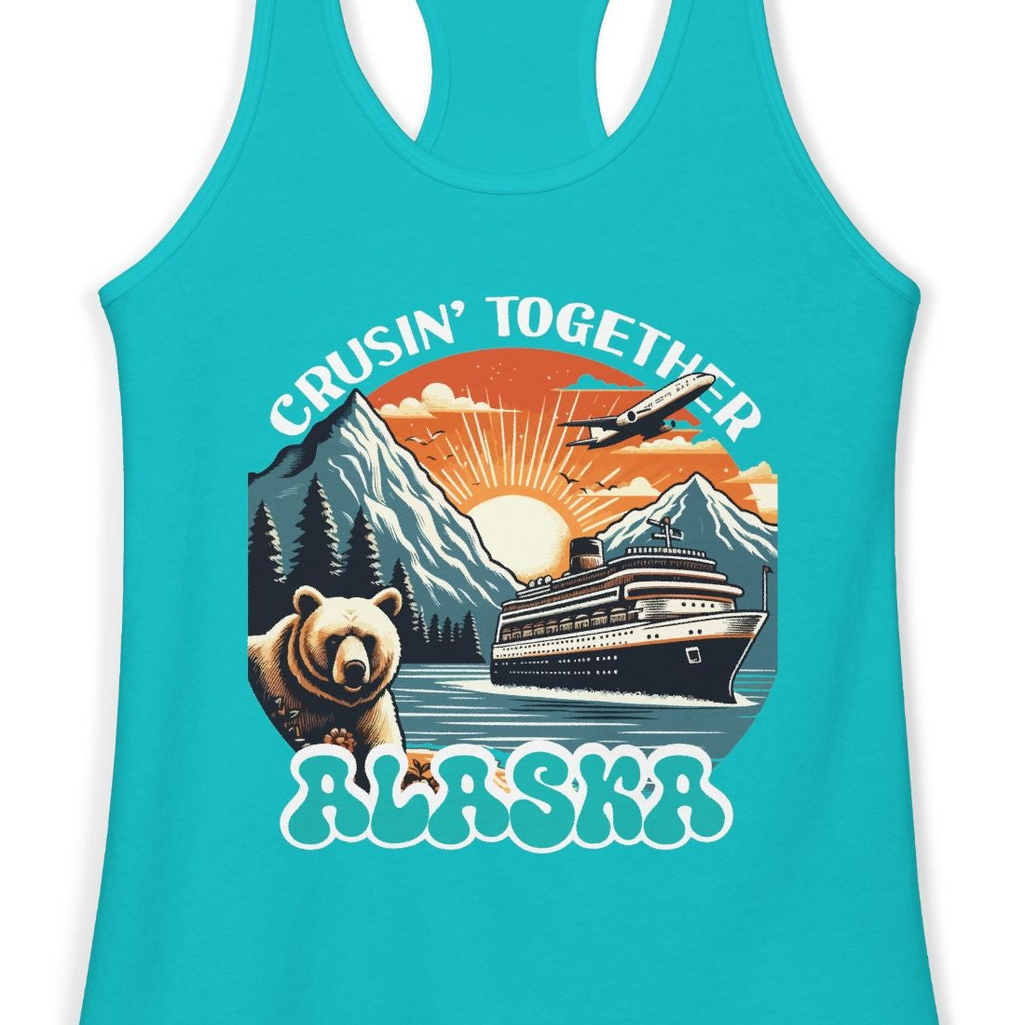 Alaska Cruise Shirt Ladies Tank Top – Tahiti Blue – Alaska Cruise Shirts Close Up