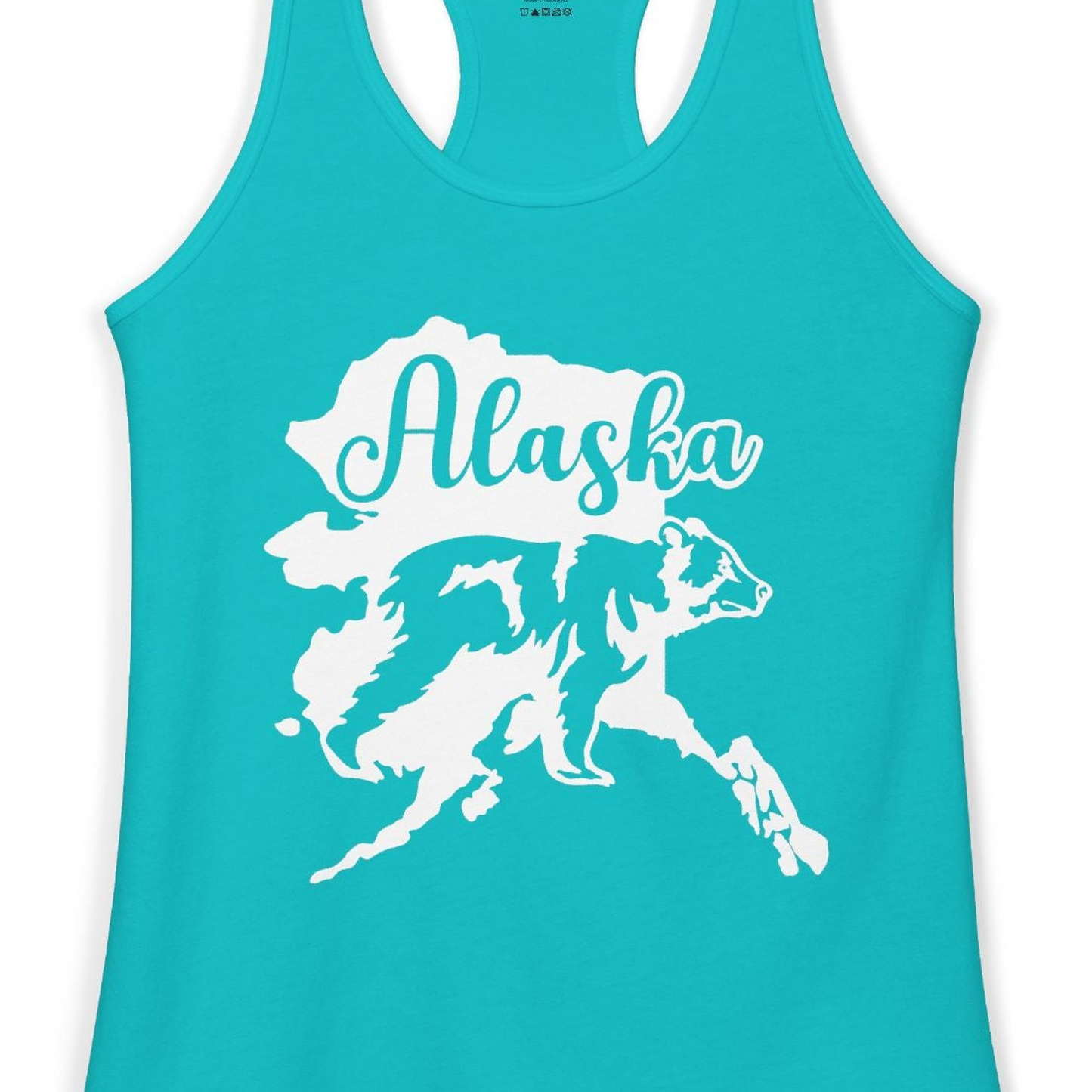 Alaska Bear Silhouette Shirt Ladies Tank Top – Tahiti Blue – Alaska Cruise Shirts Close Up