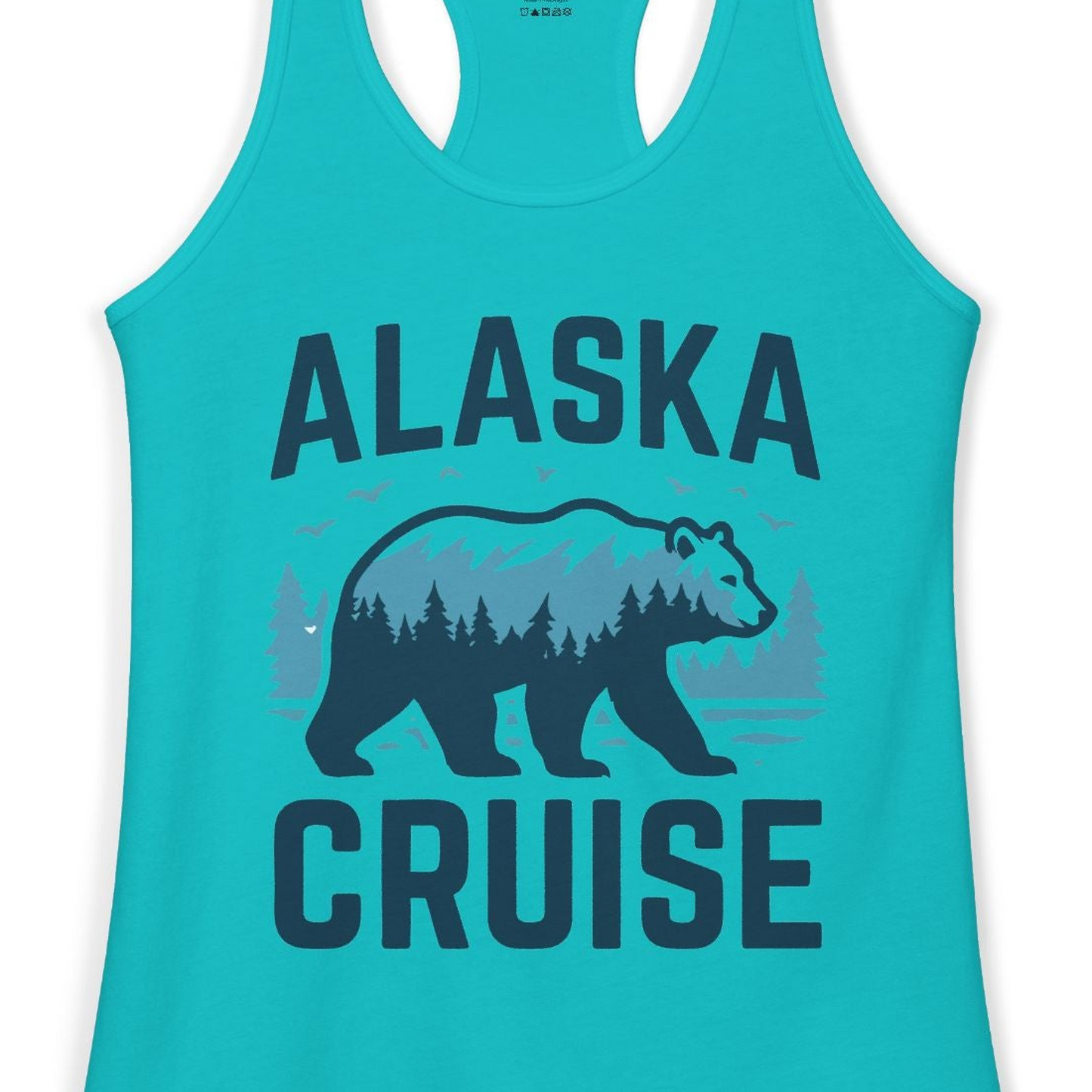 Alaska Cruise Shirt Bear Silhouette Forest Wildlife Nature Tee — Ladies Tank Ladies Tank Top – Tahiti Blue – Alaska Cruise Shirts Close Up