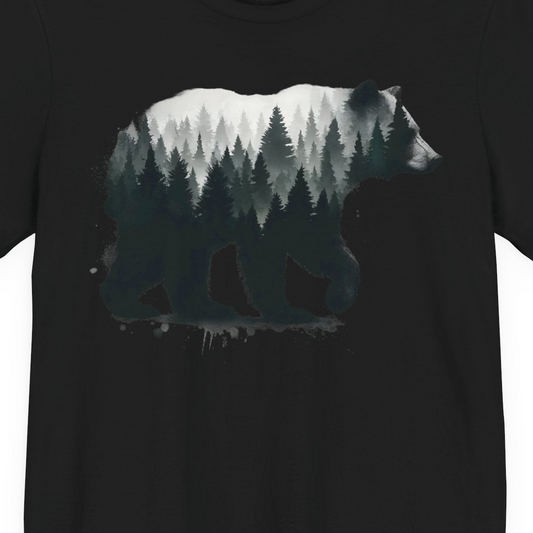 Bear Silhouette Forest Double Exposure Shirt Premium T-Shirt – Alaska Cruise Shirts Close Up