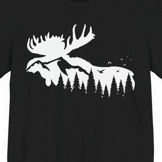Moose Silhouette Forest Scene Shirt Premium T-Shirt – Alaska Cruise Shirts Close Up