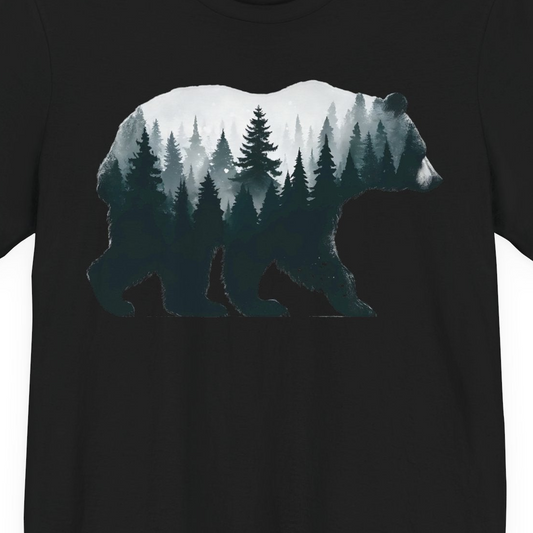 Double Exposure Bear Forest Silhouette Wilderness Shirt for Nature Lovers — Premium Tee Premium T-Shirt – Alaska Cruise Shirts Close Up