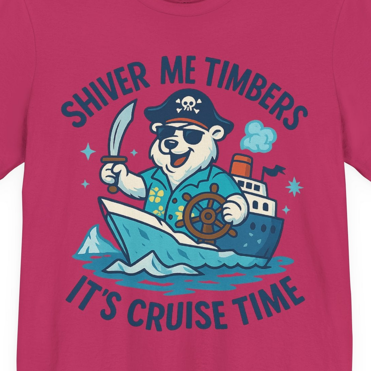 Funny Polar Bear Pirate Cruise Vacation Shirt Premium T-Shirt – Berry – Alaska Cruise Shirts Close Up