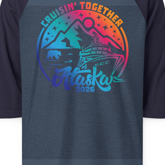 Alaska Cruise Adventure Mountains Wildlife Retro Family Group Shirt 2026 — 3/4 Sleeve 3/4 Sleeve Raglan Shirt – Alaska Cruise Shirts Close Up