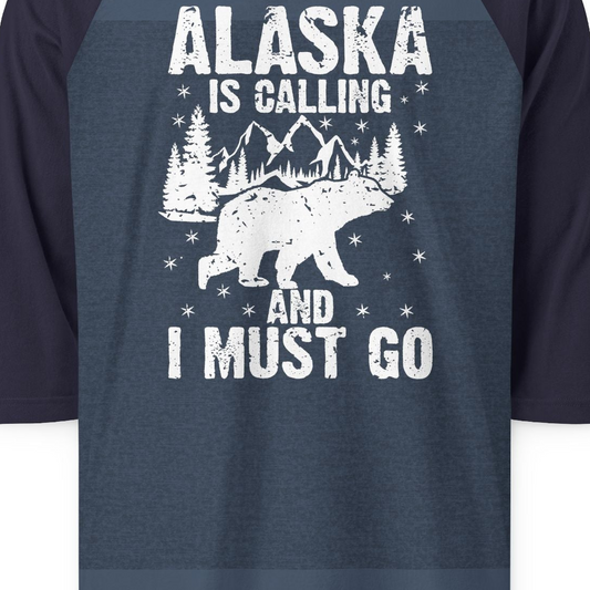 Alaska Is Calling Bear Mountain Wilderness Adventure Vintage Shirt — 3/4 Sleeve 3/4 Sleeve Raglan Shirt – Alaska Cruise Shirts Close Up