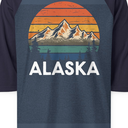 Retro Alaska Mountain Scenery Shirt 3/4 Sleeve Raglan Shirt – Alaska Cruise Shirts Close Up