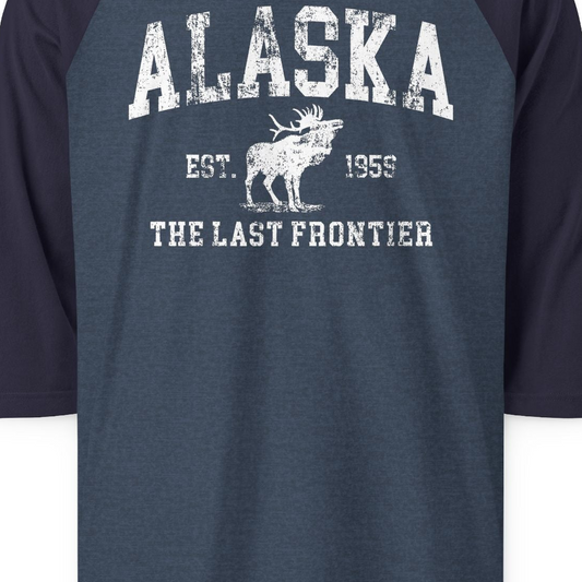 Vintage Alaska Moose Shirt 3/4 Sleeve Raglan Shirt – Alaska Cruise Shirts Close Up
