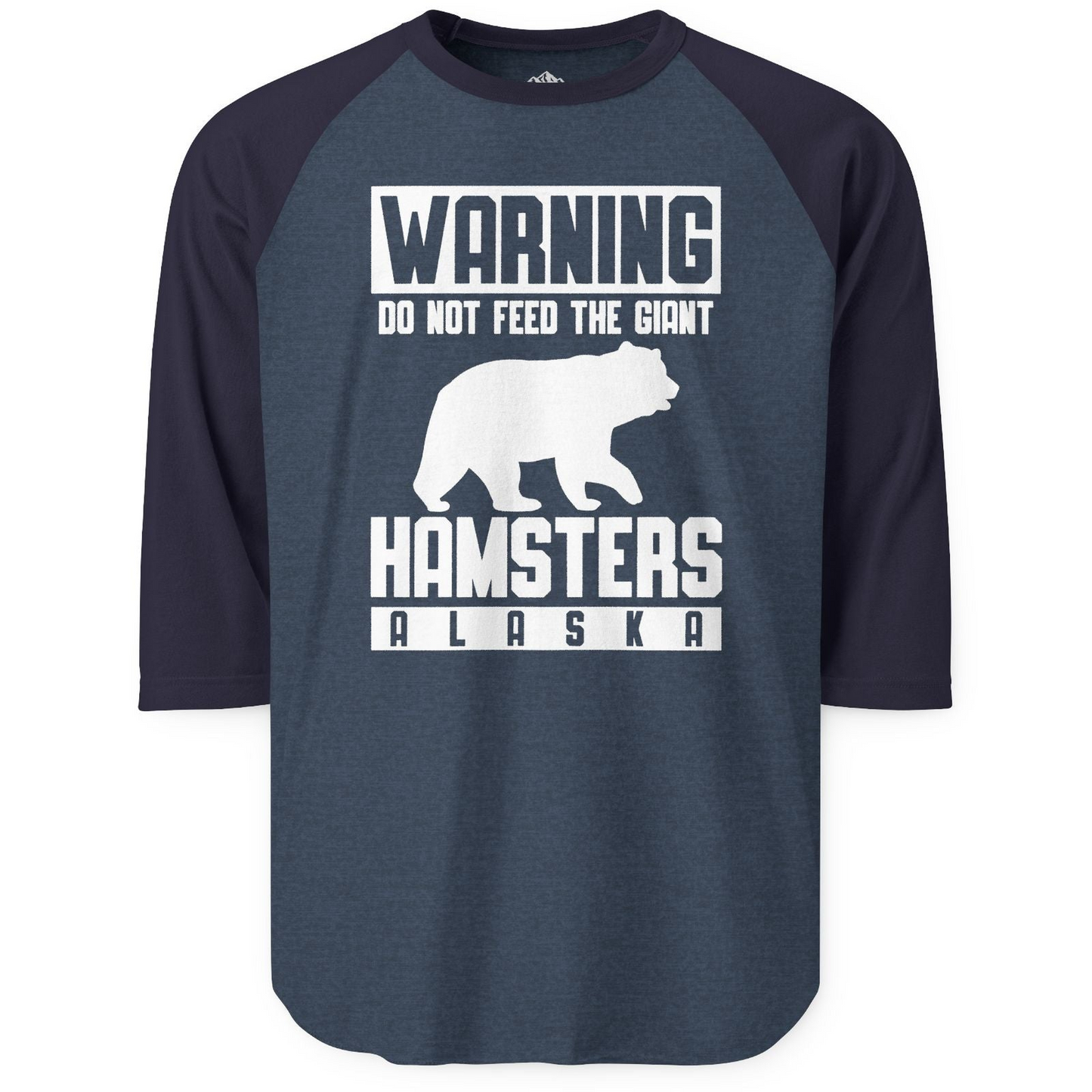Funny Alaska Bear Giant Hamster Warning Sign Shirt for Travelers 3/4 Sleeve Raglan Shirt – Heather Denim/Navy – Alaska Cruise Shirts