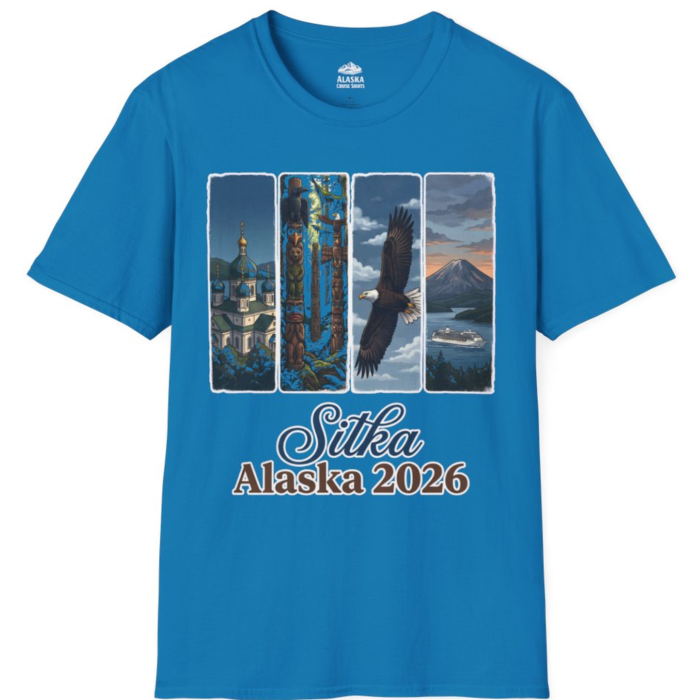 Sitka Alaska 2026 Cruise and Wildlife Souvenir Graphic Shirt – Sapphire – Alaska Cruise Shirts