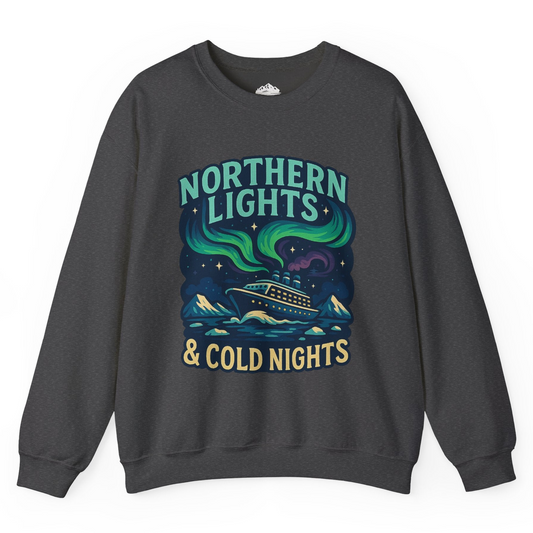 Northern Lights Alaska Cruise Ship Night Adventure Travel Shirt Sweatshirt – Dark Heather – Alaska Cruise Shirts