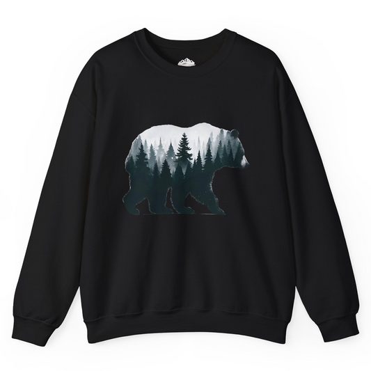 Double Exposure Bear Forest Silhouette Wilderness Shirt for Nature Lovers Sweatshirt – Black – Alaska Cruise Shirts