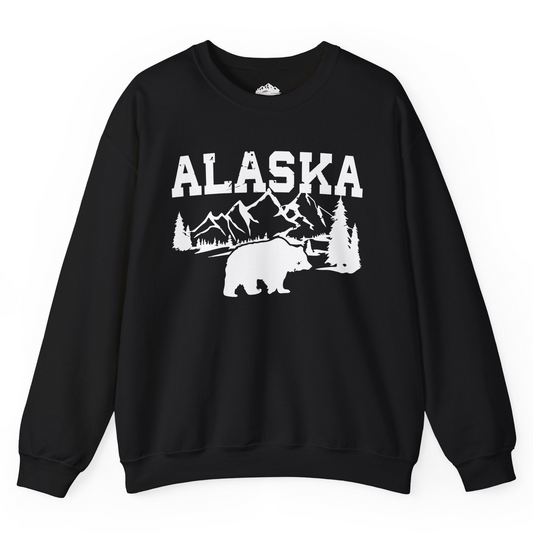 Alaska Bear Shirt - Wilderness Mountains and Trees Nature Silhouette Tee Sweatshirt – Black – Alaska Cruise Shirts