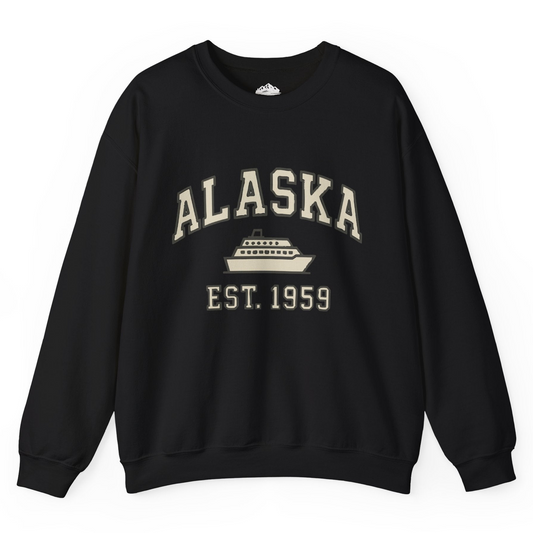 Alaska Cruise Shirt - Vintage Collegiate Ship Est 1959 Nautical Design Sweatshirt – Black – Alaska Cruise Shirts