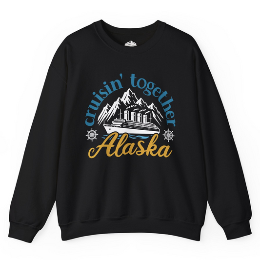 Alaska Cruise Adventure Shirt - Retro Mountains and Ship Graphic Tee Sweatshirt – Black – Alaska Cruise Shirts