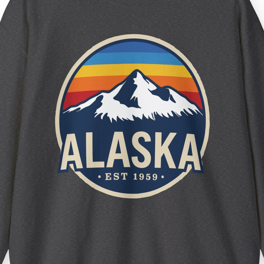 Alaska Vintage Shirt Sweatshirt – Dark Heather – Alaska Cruise Shirts Close Up