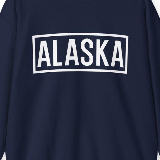 Alaska Bold Text Minimalist Monochrome Graphic Shirt for Travelers — Sweatshirt Sweatshirt – Navy – Alaska Cruise Shirts Close Up