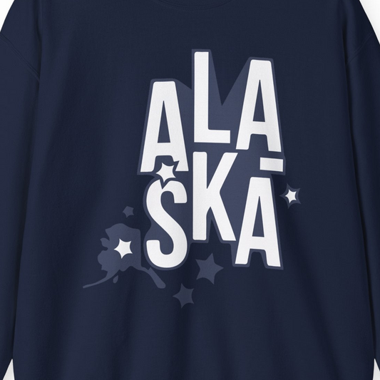 Alaska Stars Bold Typography Shirt Sweatshirt – Navy – Alaska Cruise Shirts Close Up